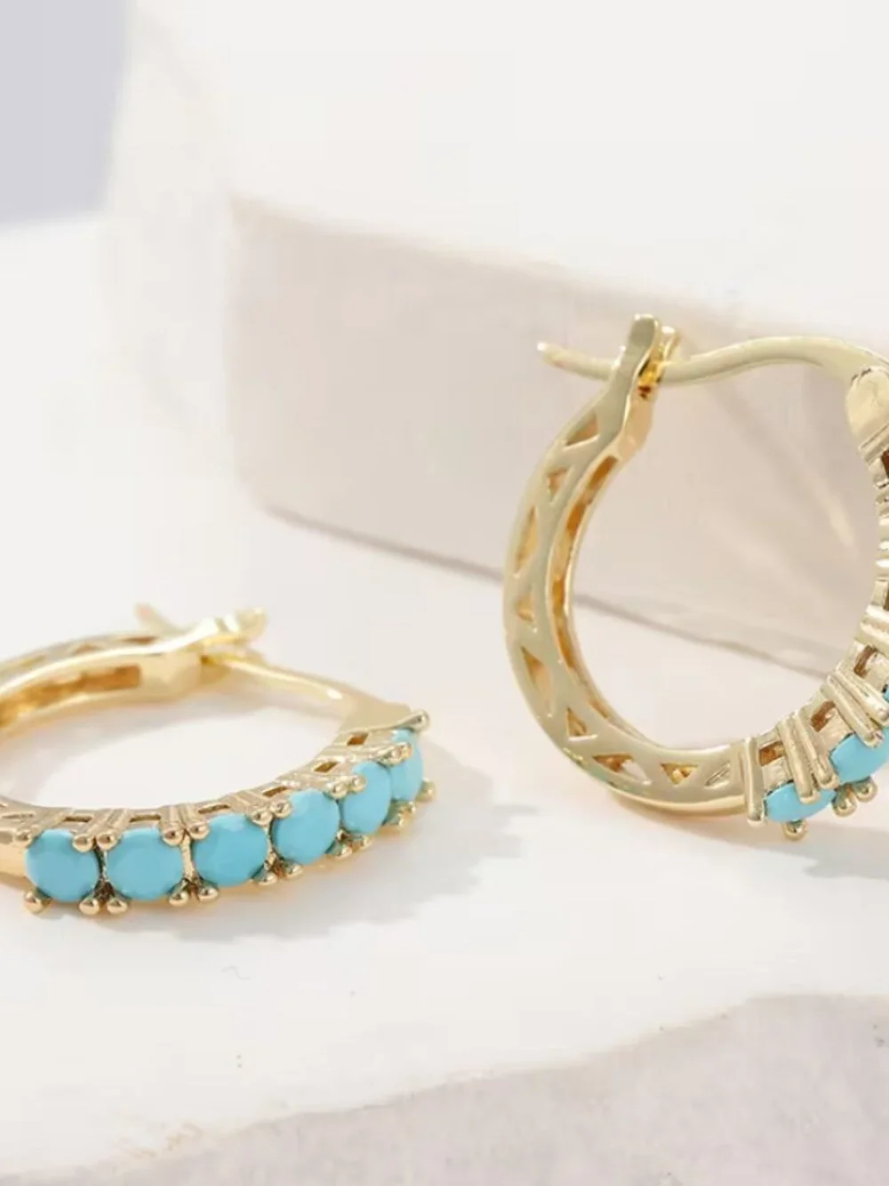14K Gold Womens 2ct Blue Turquoise Small Hoop Earrings New 14 K Silver Jewelry